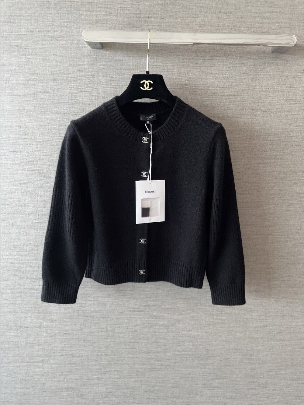 CHANEL Black Wool Cashmere CC-Button Cardigan Sweater